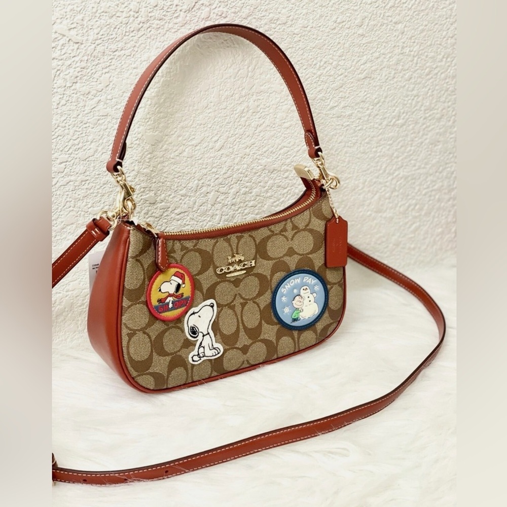 Coach X Peanuts Teri Shoulder Bag Signature Canvas Patches Crossbody